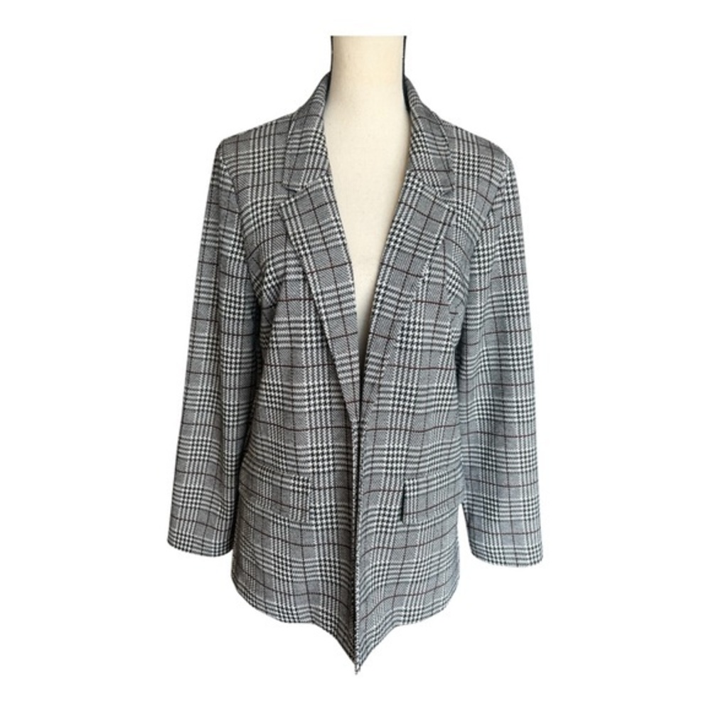 Brand New Rachel Zoe Knit Black and White Plaid Open Blazer Size M